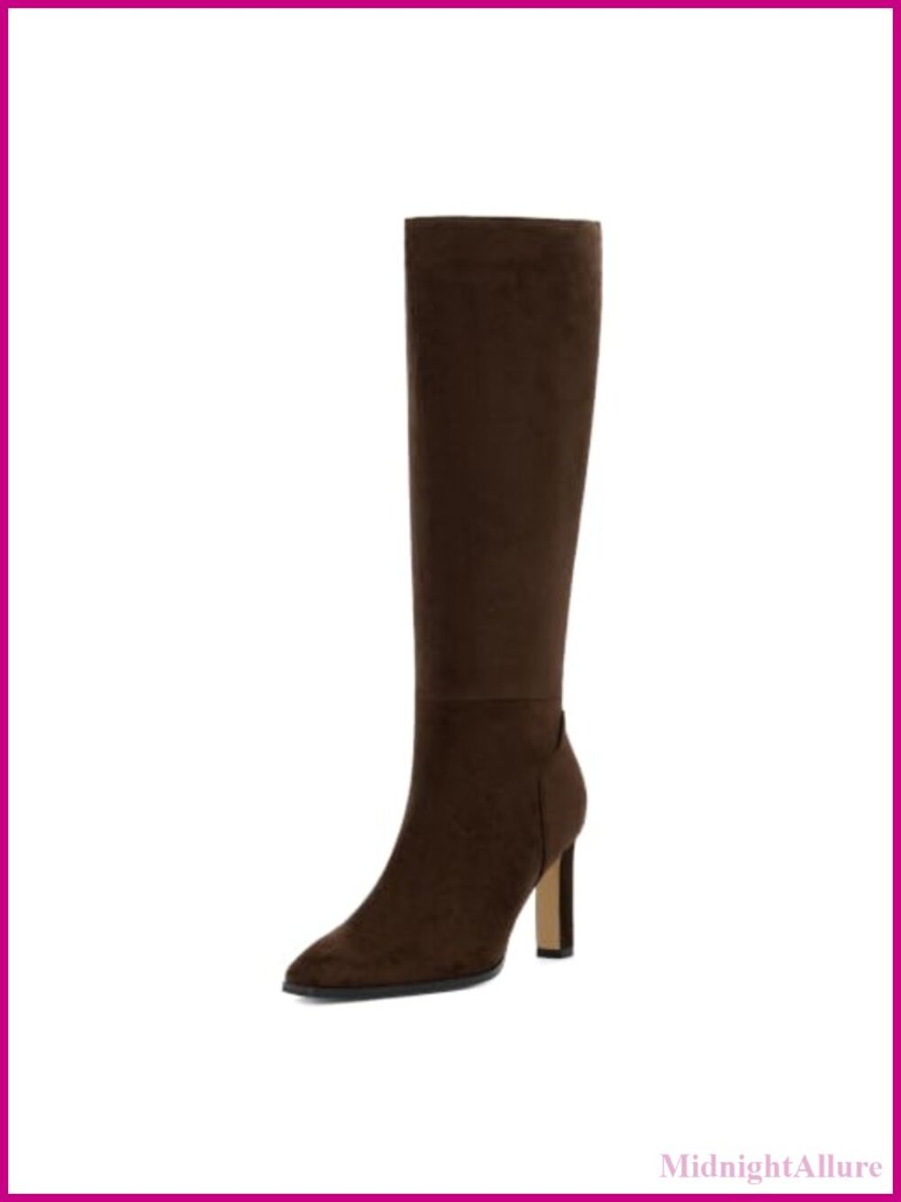 Knee High Boots Women High Heel Tall Pointed Toe Side Zip Faux Leather